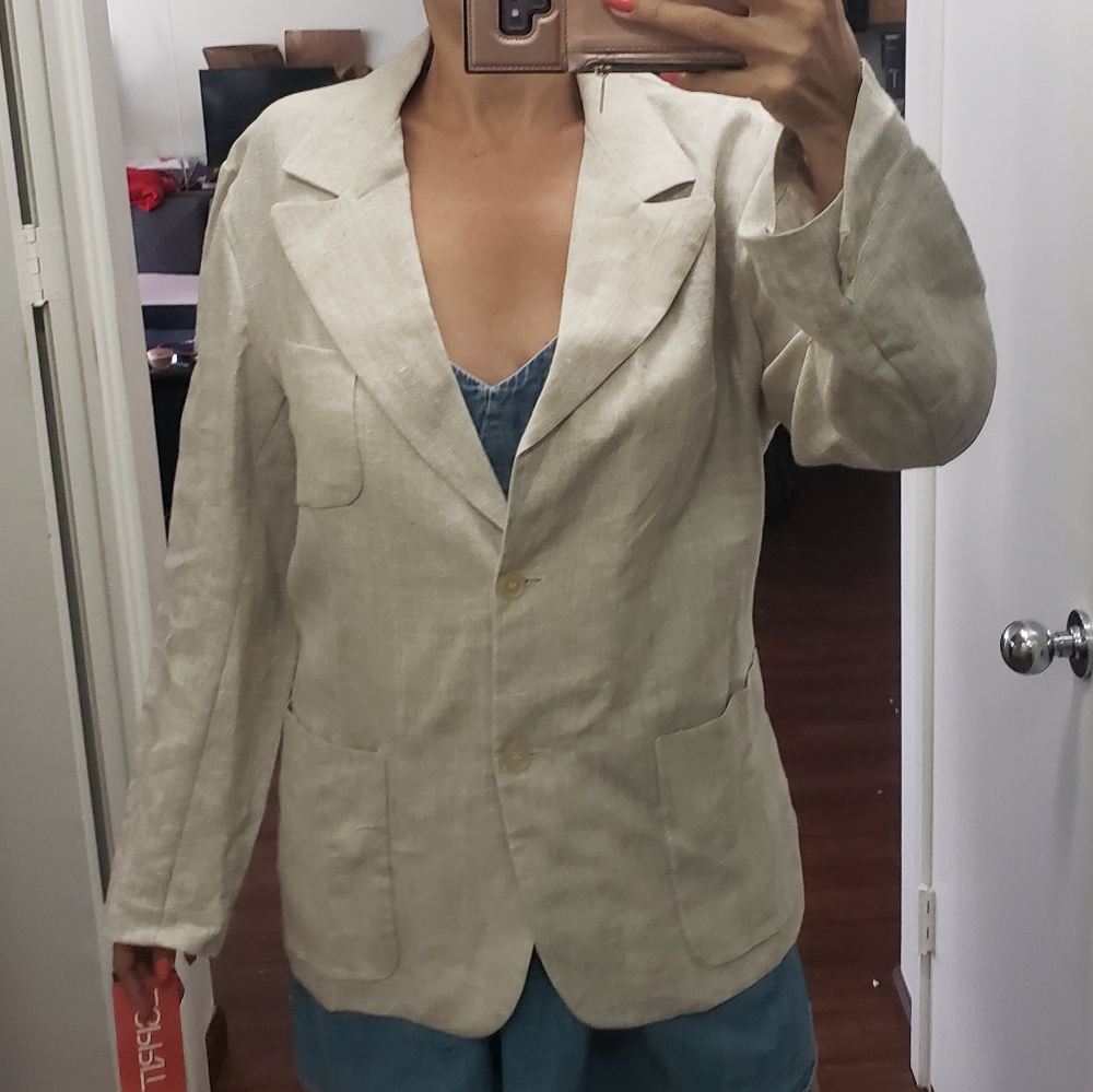 Vtg 90s Esprit Linen boxy fit boyfriend Blazer L